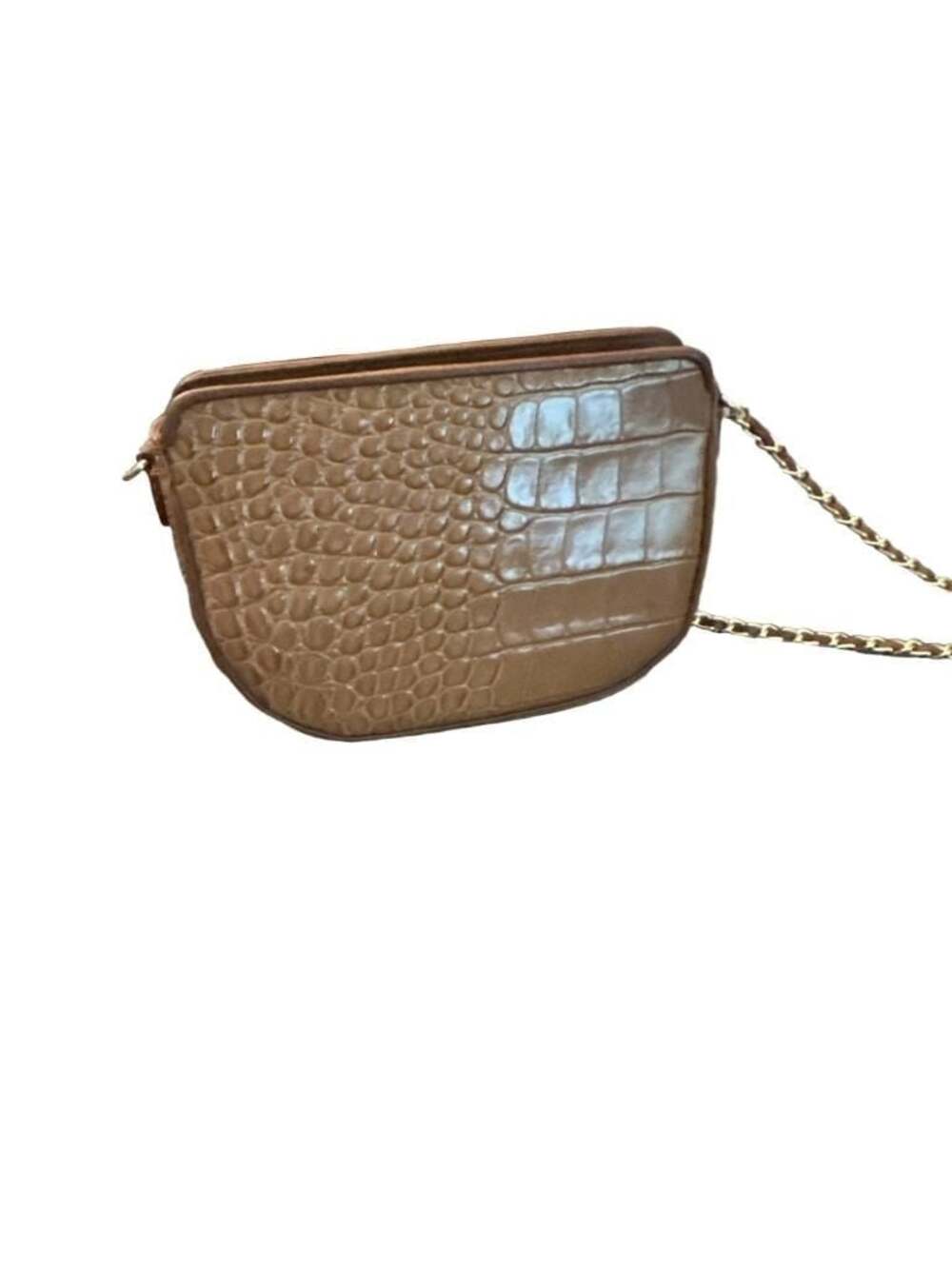Talbots Brown Croc-Embossed Leather Crossbody Bag with Chain Strap - Picture 9 of 10